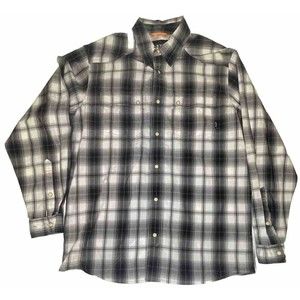 OrvIs Pearl Snap Long Sleeve Mens Medium Gray Blue Black Outdoors Hiking Fish